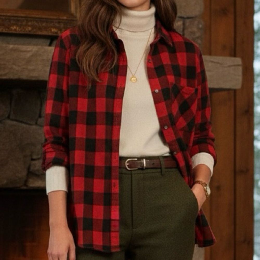 Flannel Shirt Denim & Supply Ralph Lauren Red Black Buffalo Check Size M Medium